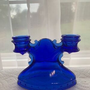 Vintage Blue Glass Double Candle Holder